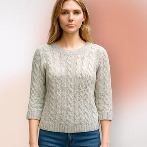 ZARA Knit Beige Cable Knit 3/4 Sleeve Sweater with Back Zip Size S